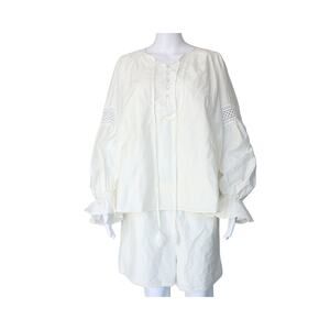 FABRIQUE Emily Embroidered Collar Top & Shorts Matching Set - Natural White - S